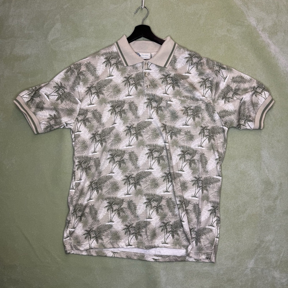 Island Shores Hawaiian Shirt Men Large Brown Leaf Print Cotton Aloha Beach Camp